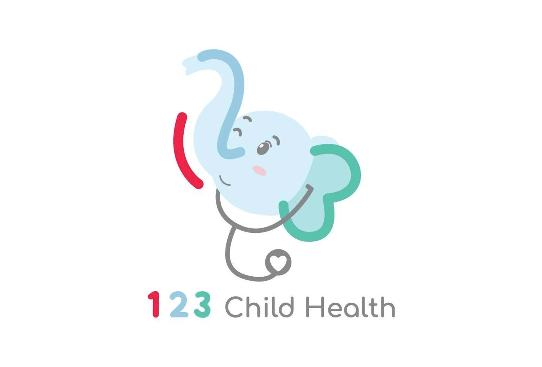 Friendly elephant logo promoting child health services.
