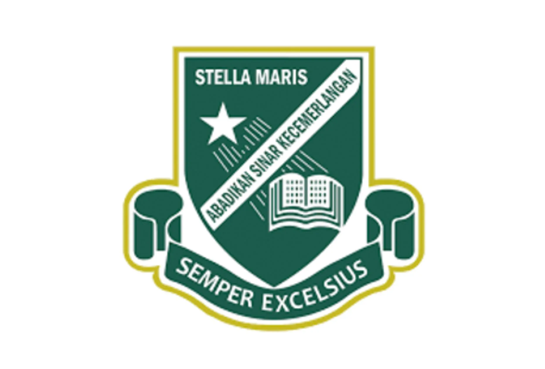 Green crest with star, book, and Latin phrases.