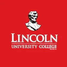 Lincoln University College logo with red background.