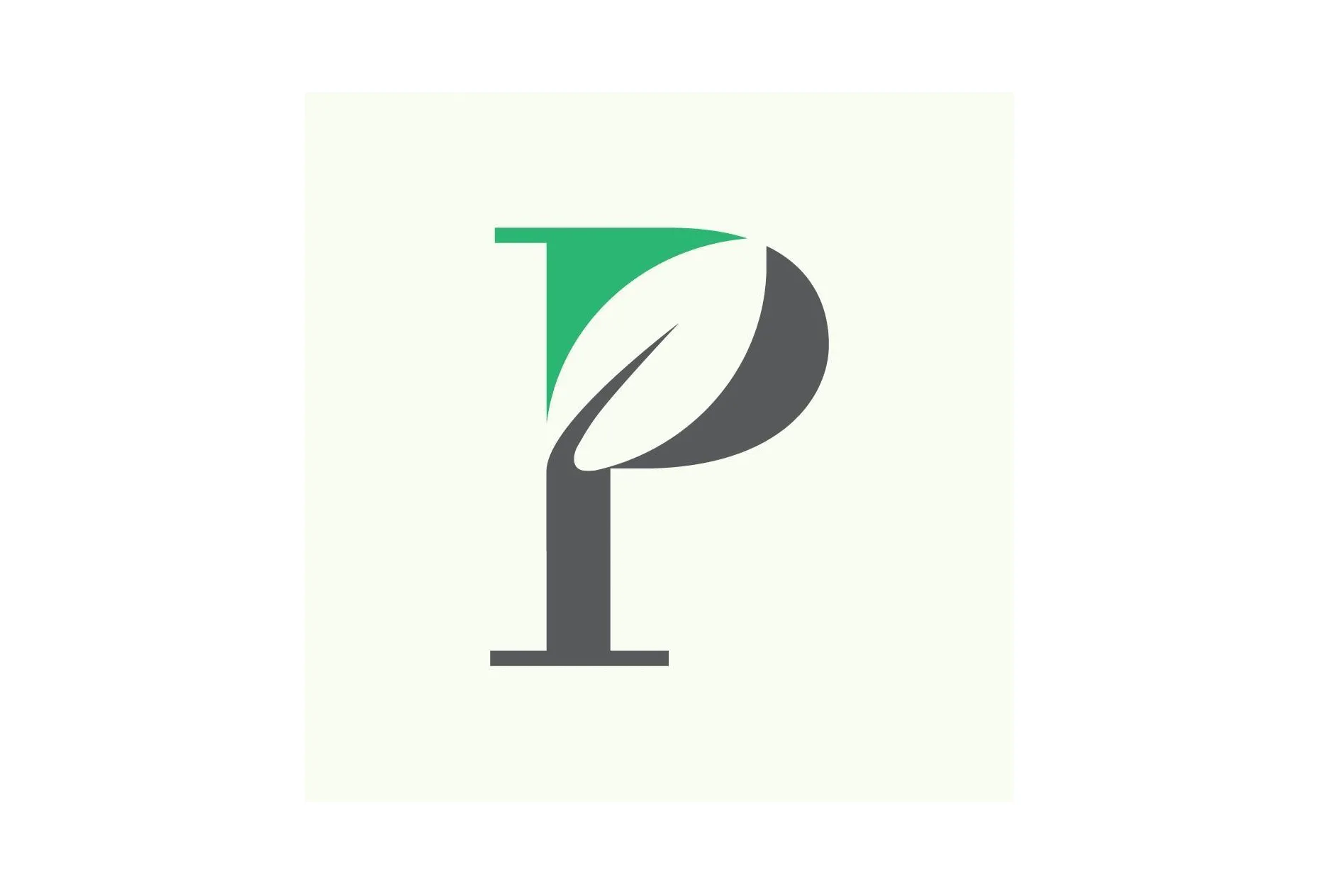 Logo with green leaf and letter P design