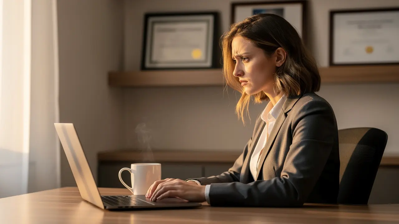 Woman working on laptop in office