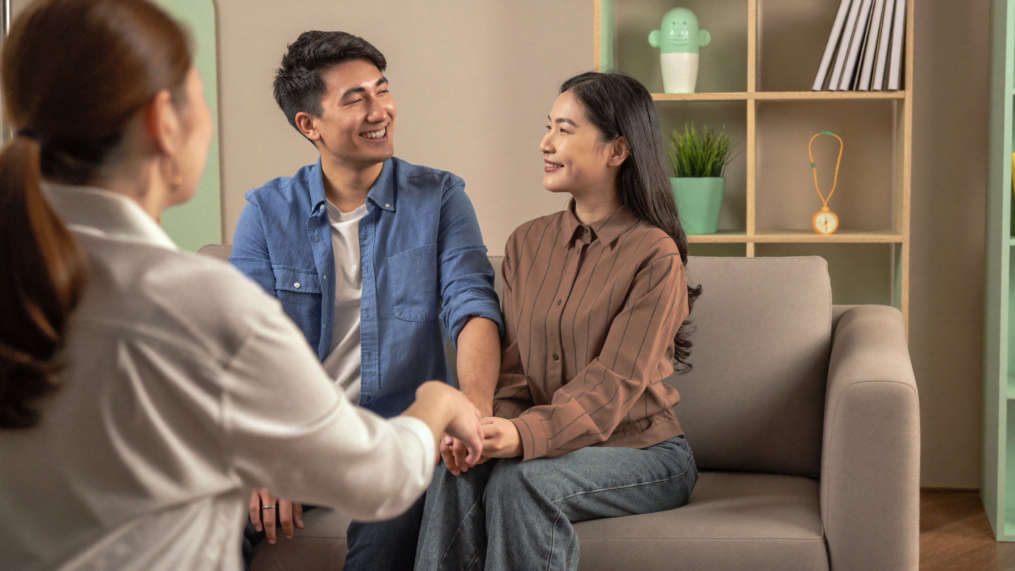 Malaysian couple reconnecting during couples therapy session