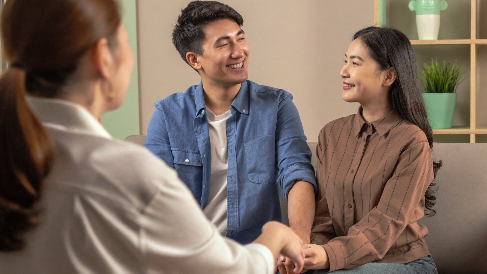 Malaysian couple reconnecting during a couples therapy session at BeLive in Psychology, Petaling Jaya