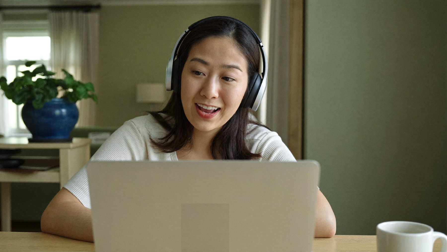 Client attending a secure online therapy session by video from home in Malaysia